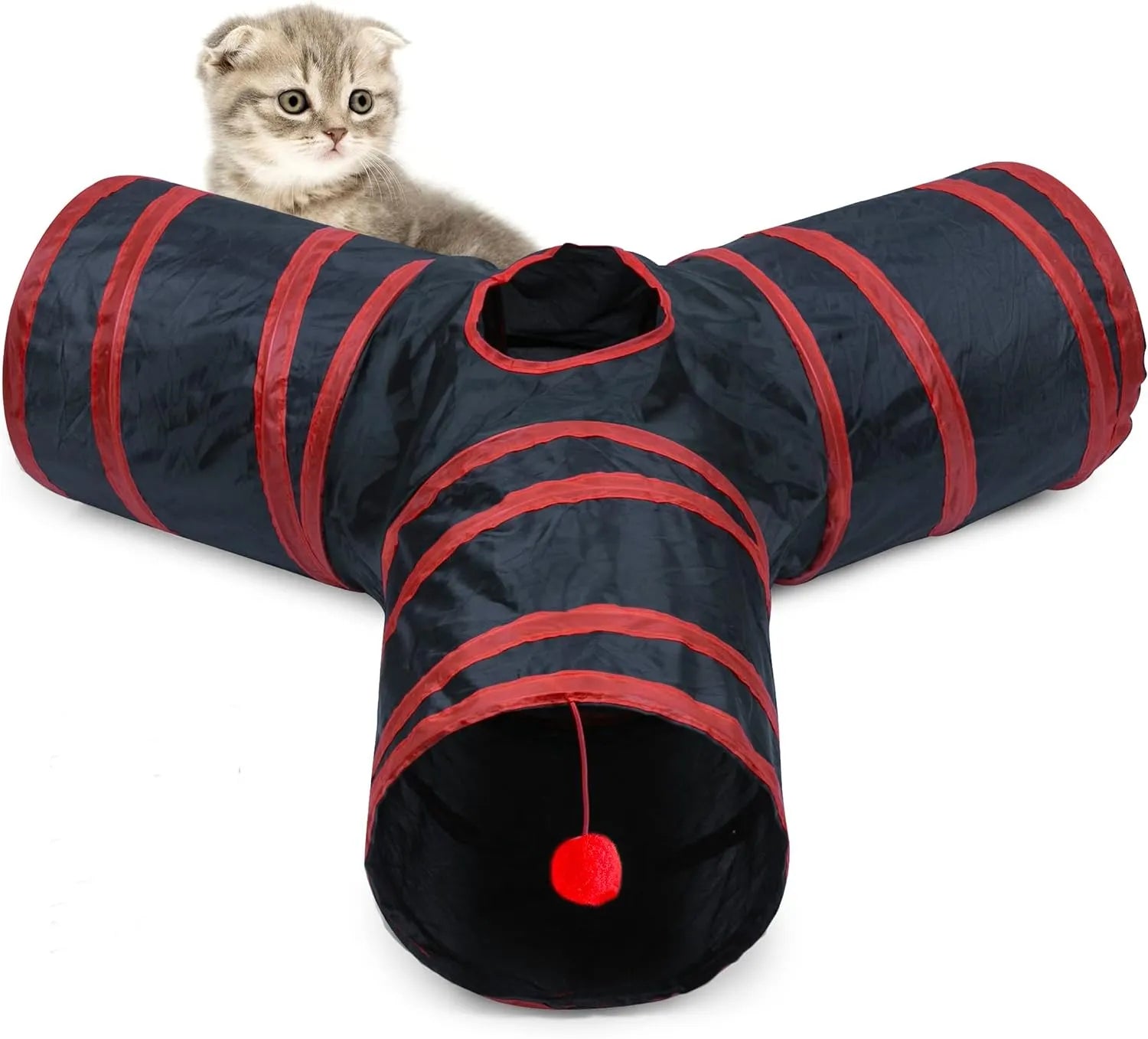 3-Way Collapsible Cat Tunnel with Play Ball – 7 Styles