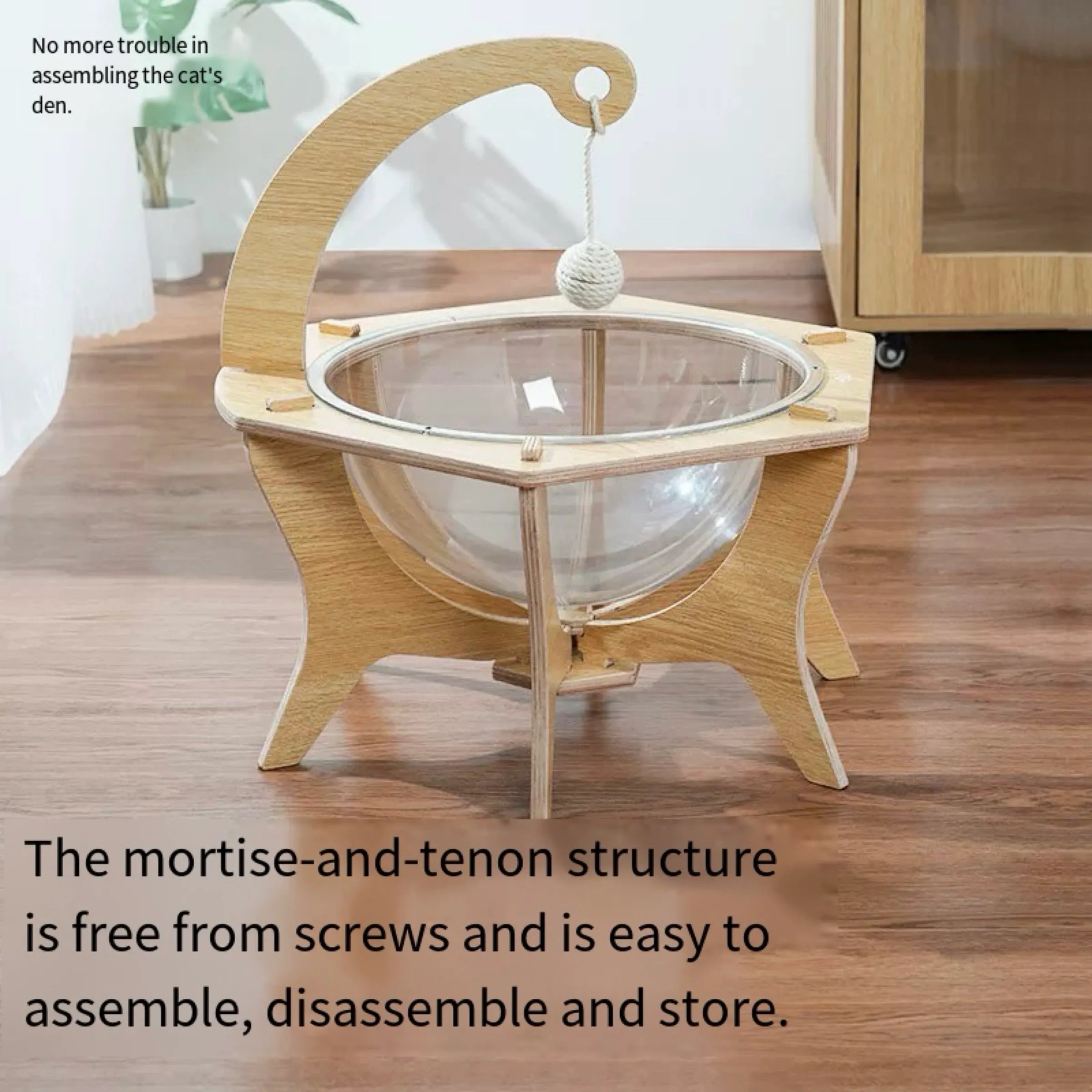 Wooden Space Capsule Cat Bed with Clear Bubble