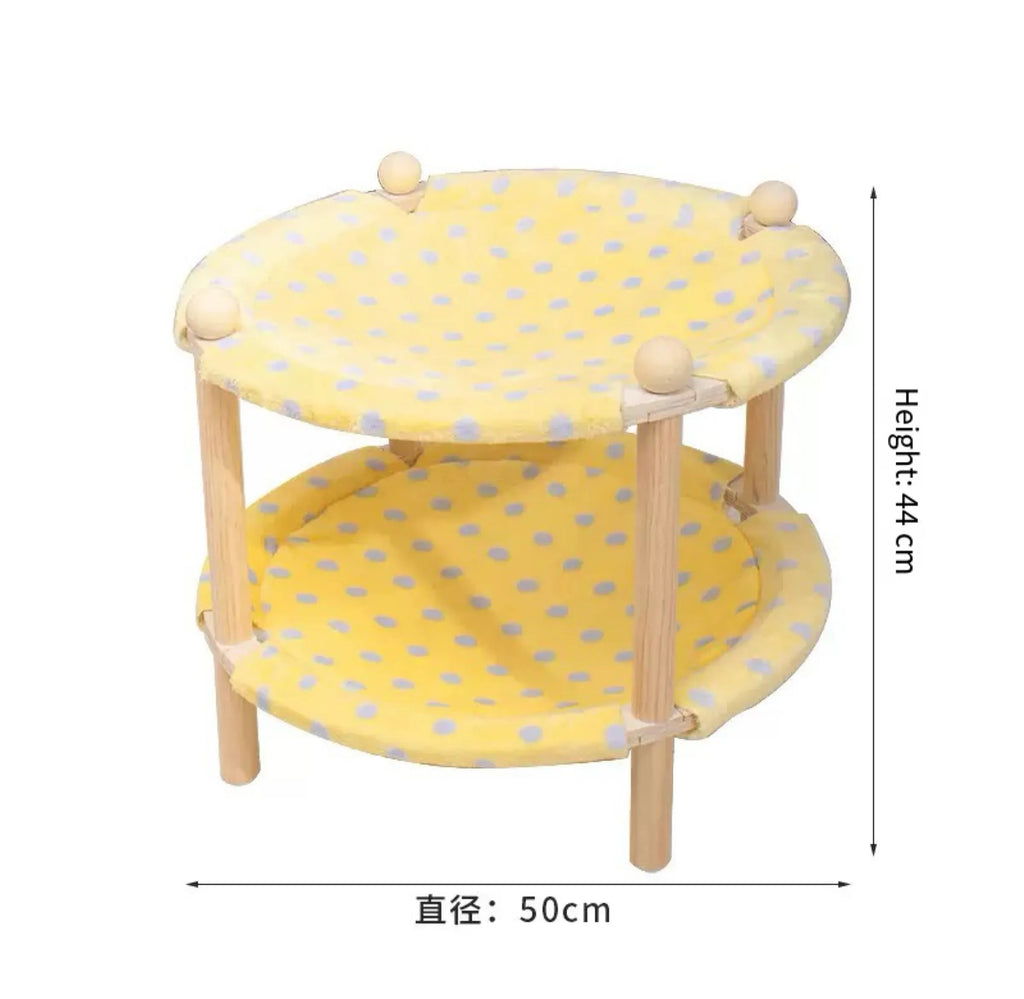2-Layer Pine Wood Cat Hammock Bed with Washable Covers