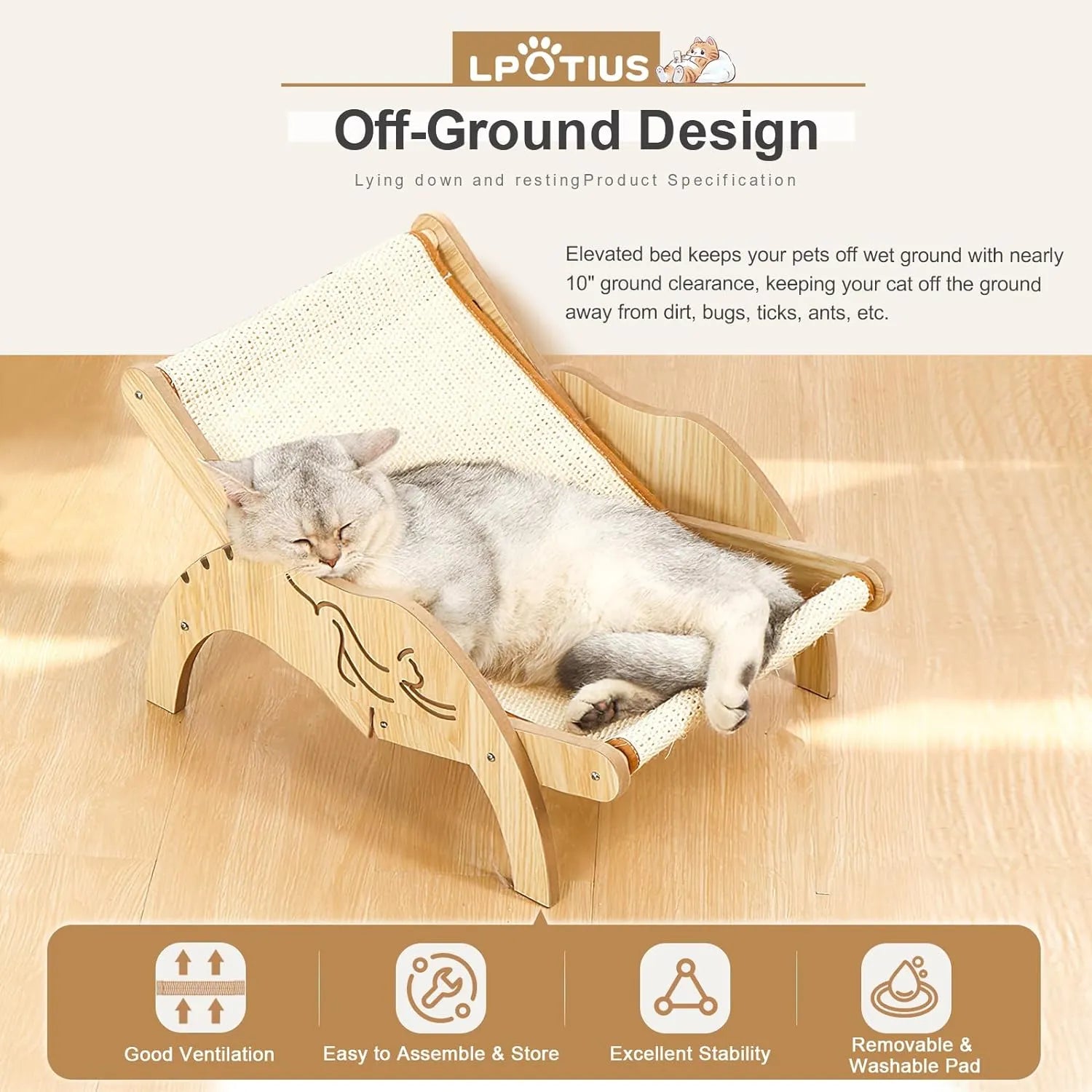Adjustable Foldable Cat Hammock Chair with Sisal Option