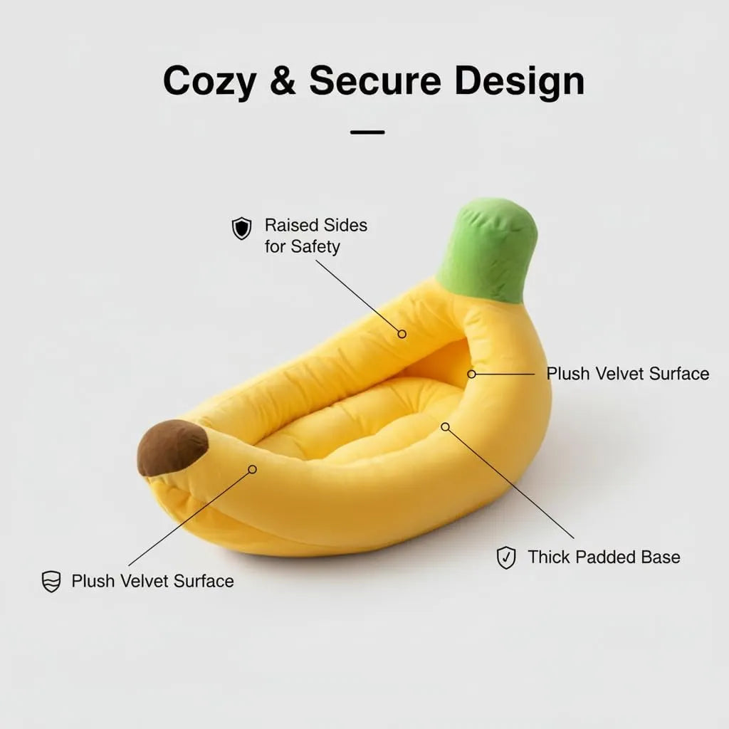 Banana-Shaped Washable Pet Bed for Cats & Dogs