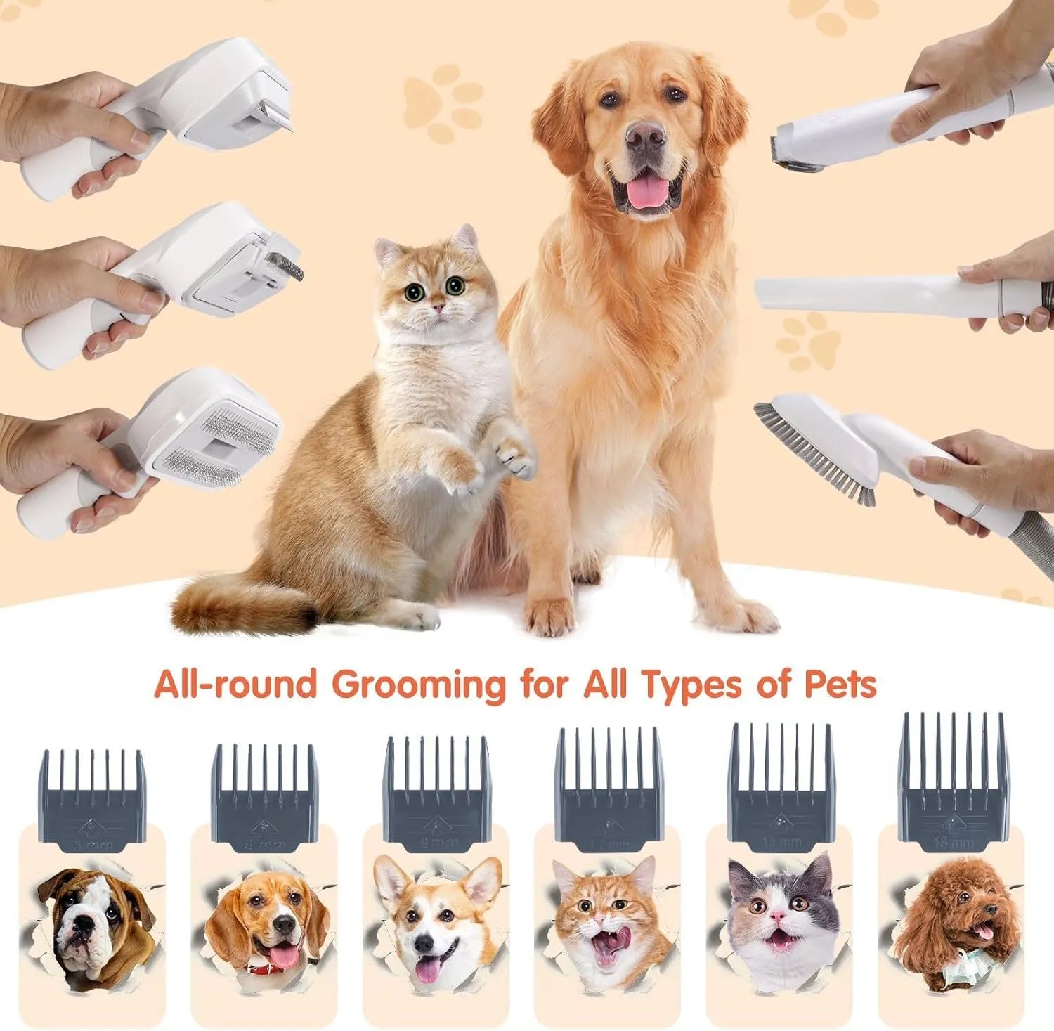 2 L Pet Grooming Vacuum Kit with Clippers and Brushes