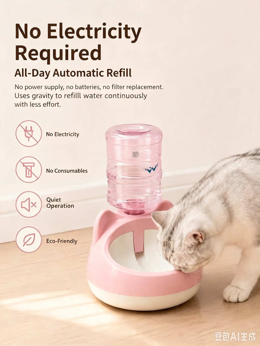 Cat-Ear Gravity Pet Water Dispenser with Weighted Base – 4 Colors
