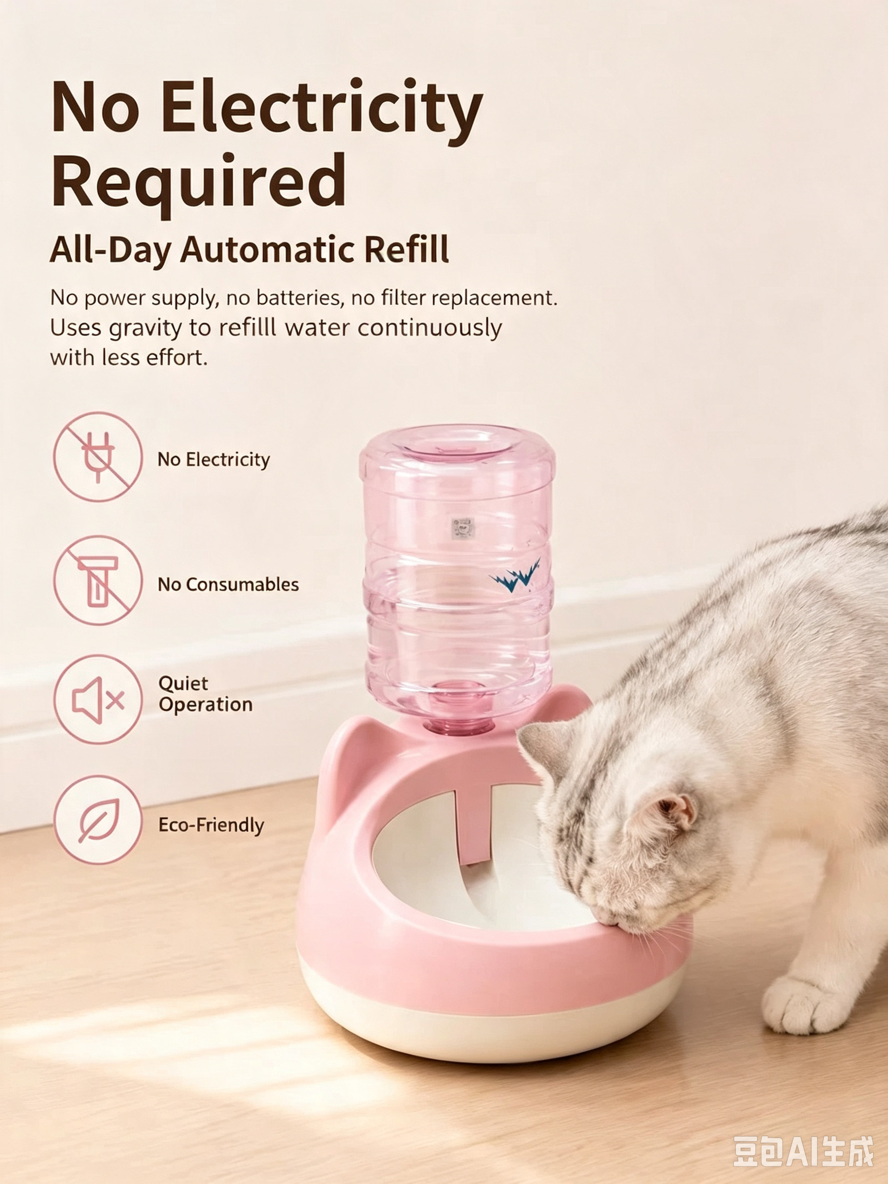 Cat-Ear Gravity Pet Water Dispenser with Weighted Base – 4 Colors