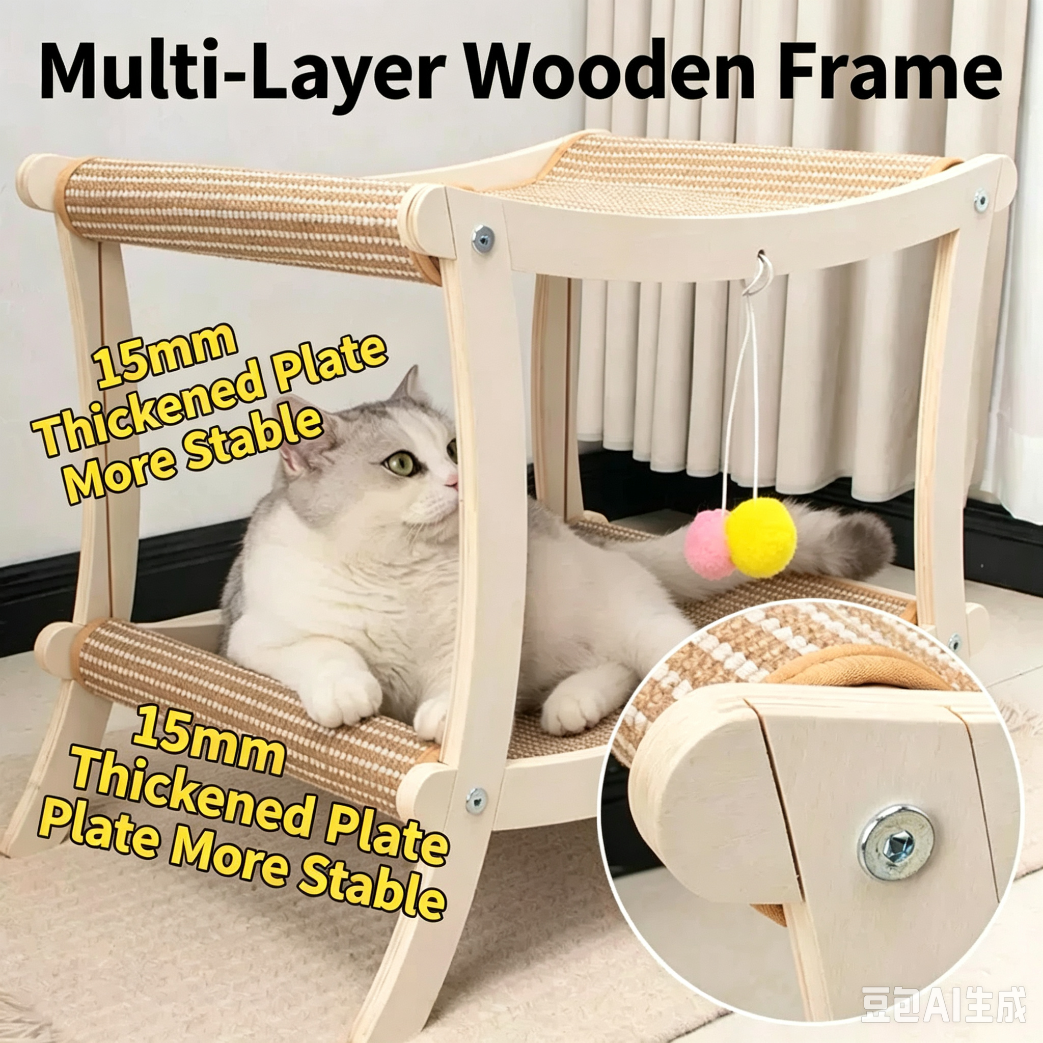 Double-Tier Cat Hammock & Scratcher with Hanging Toys – 2 Styles