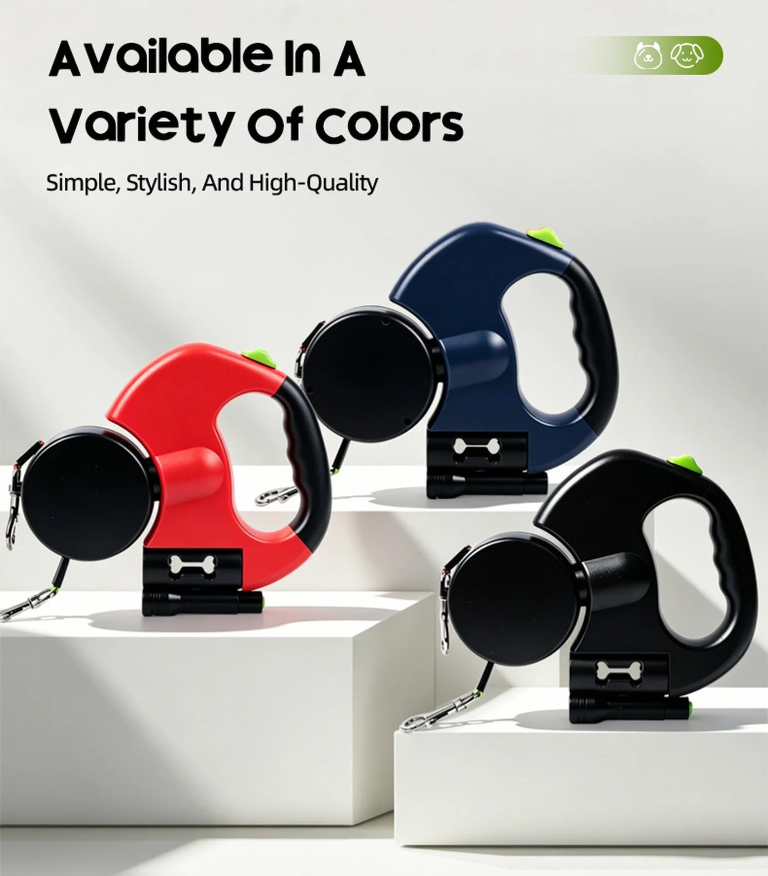 Three ALDERKIN dual leash color options