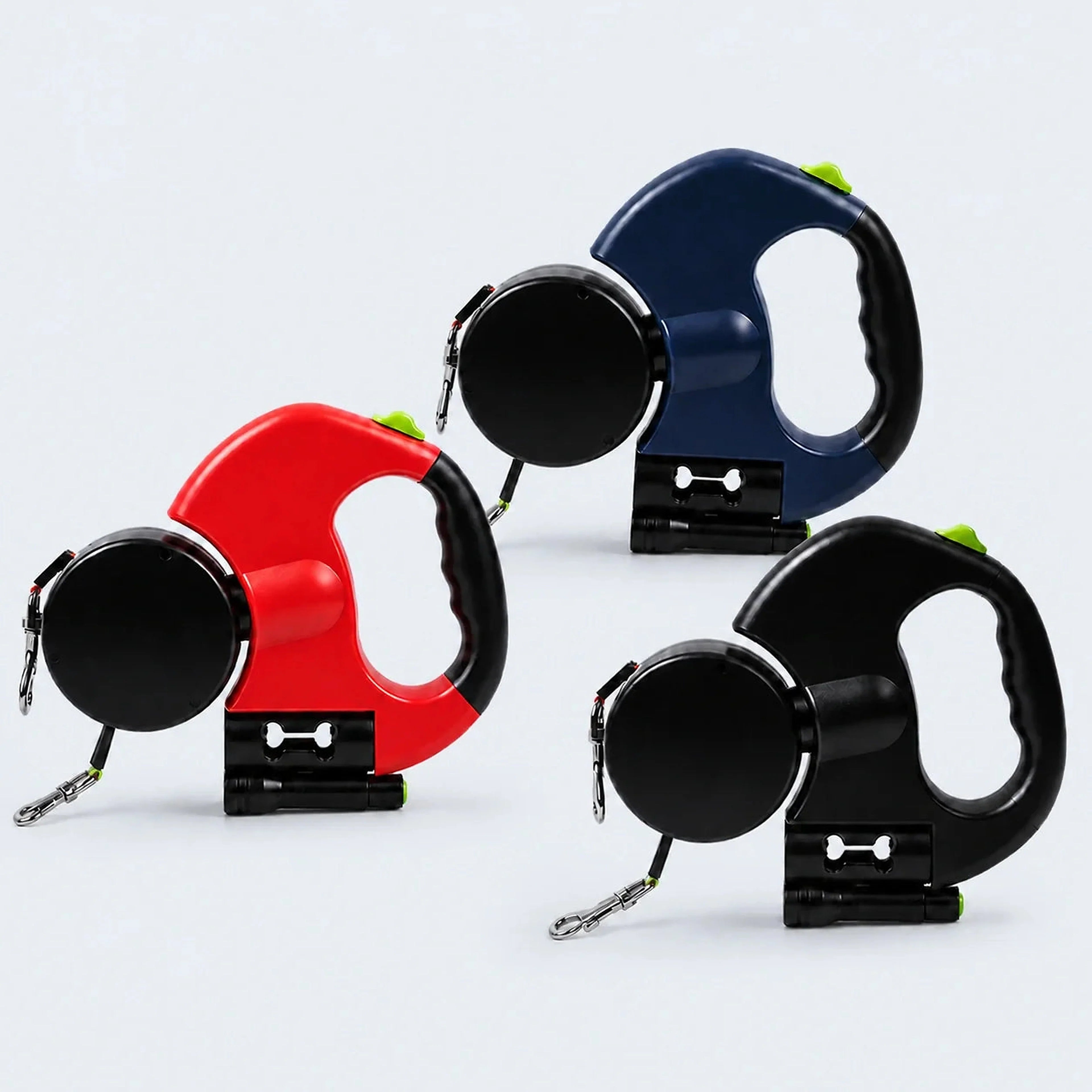 ALDERKIN 2-in-1 retractable pet leash in three colors on a cool gray-blue background