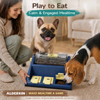 Two dogs using the ALDERKIN puzzle feeder during an engaging mealtime