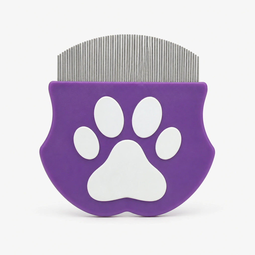 Purple ALDERKIN gentle facial comb on a cool gray background