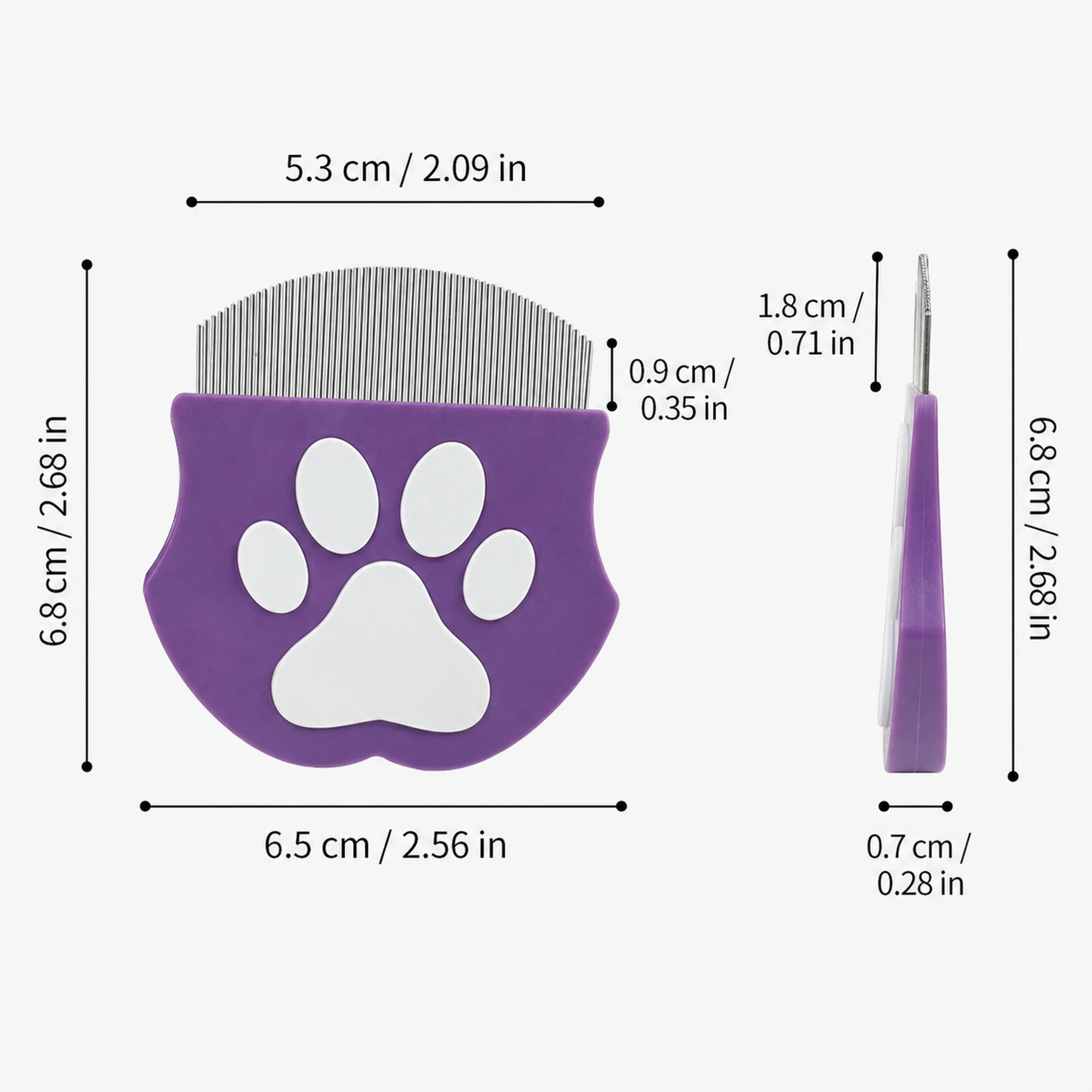 ALDERKIN gentle facial comb size guide in centimeters and inches
