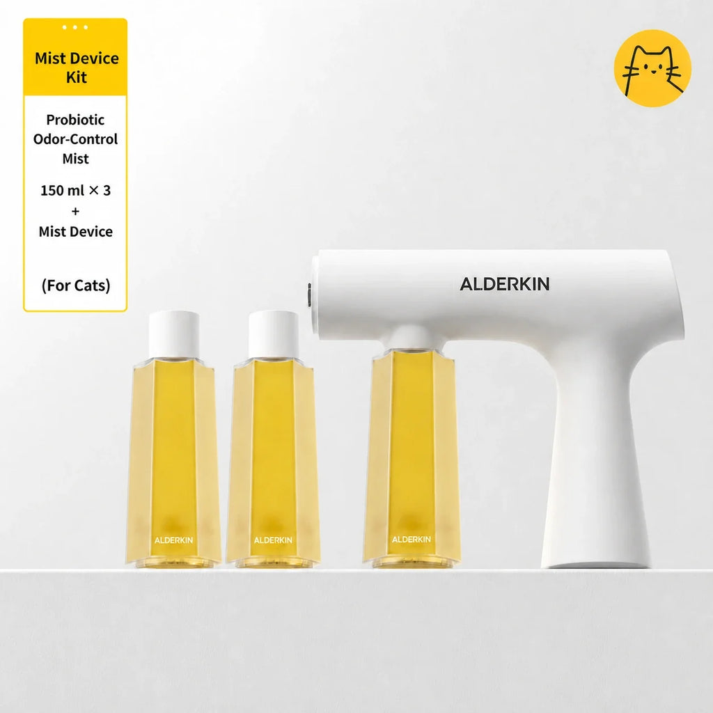 ALDERKIN cat odor-control mist device kit with three 150 ml refill bottles