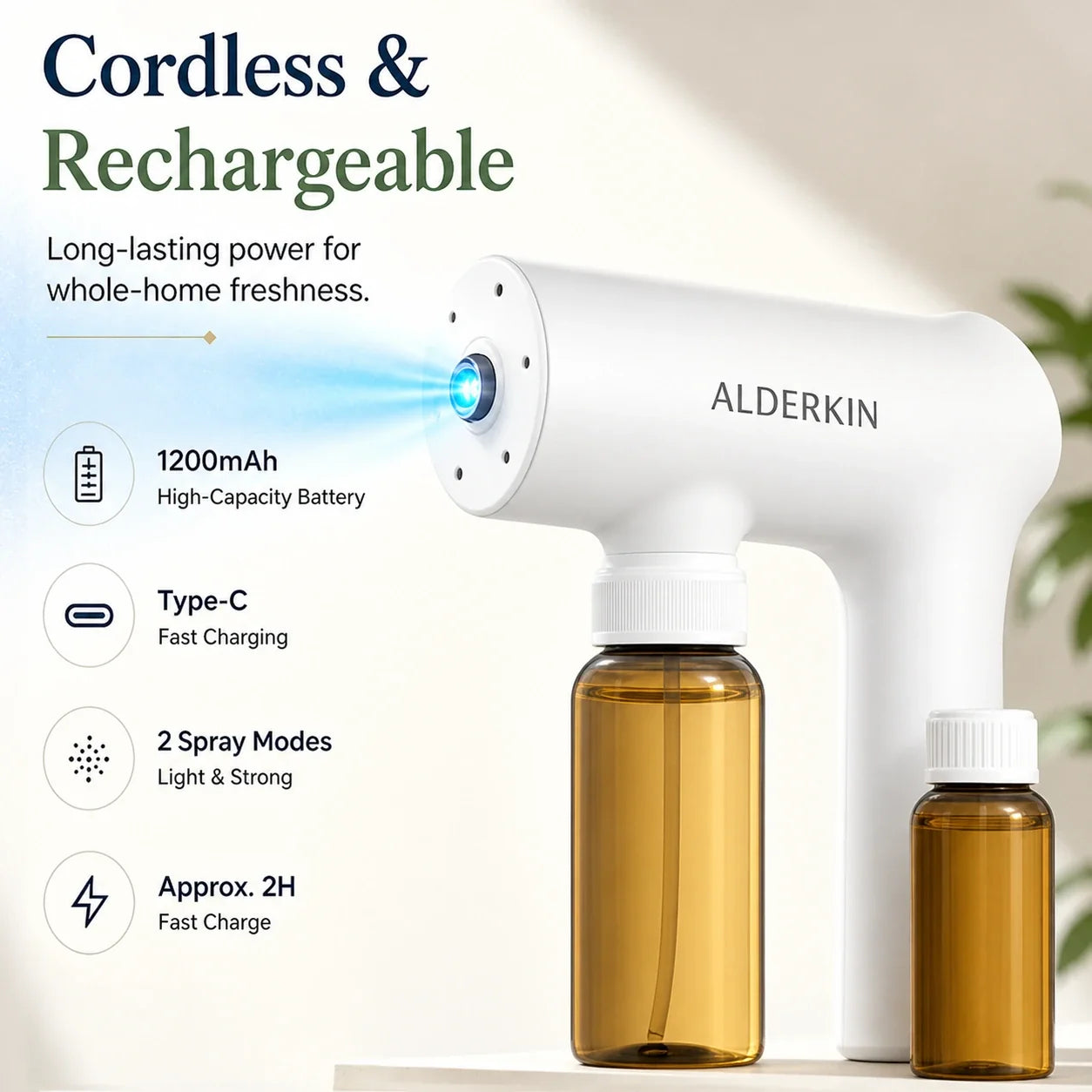 ALDERKIN cordless rechargeable odor-control mist device