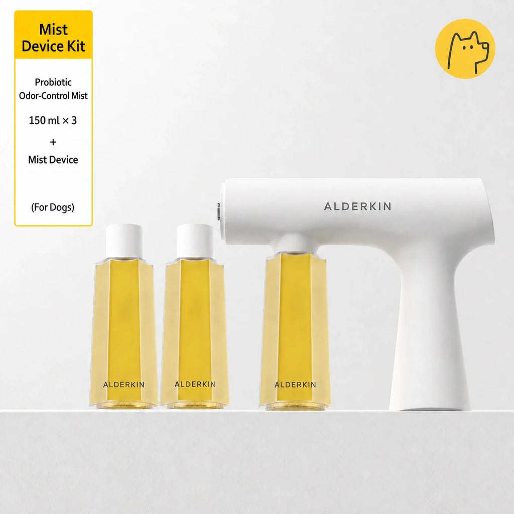 ALDERKIN dog odor-control mist device kit with three 150 ml refill bottles
