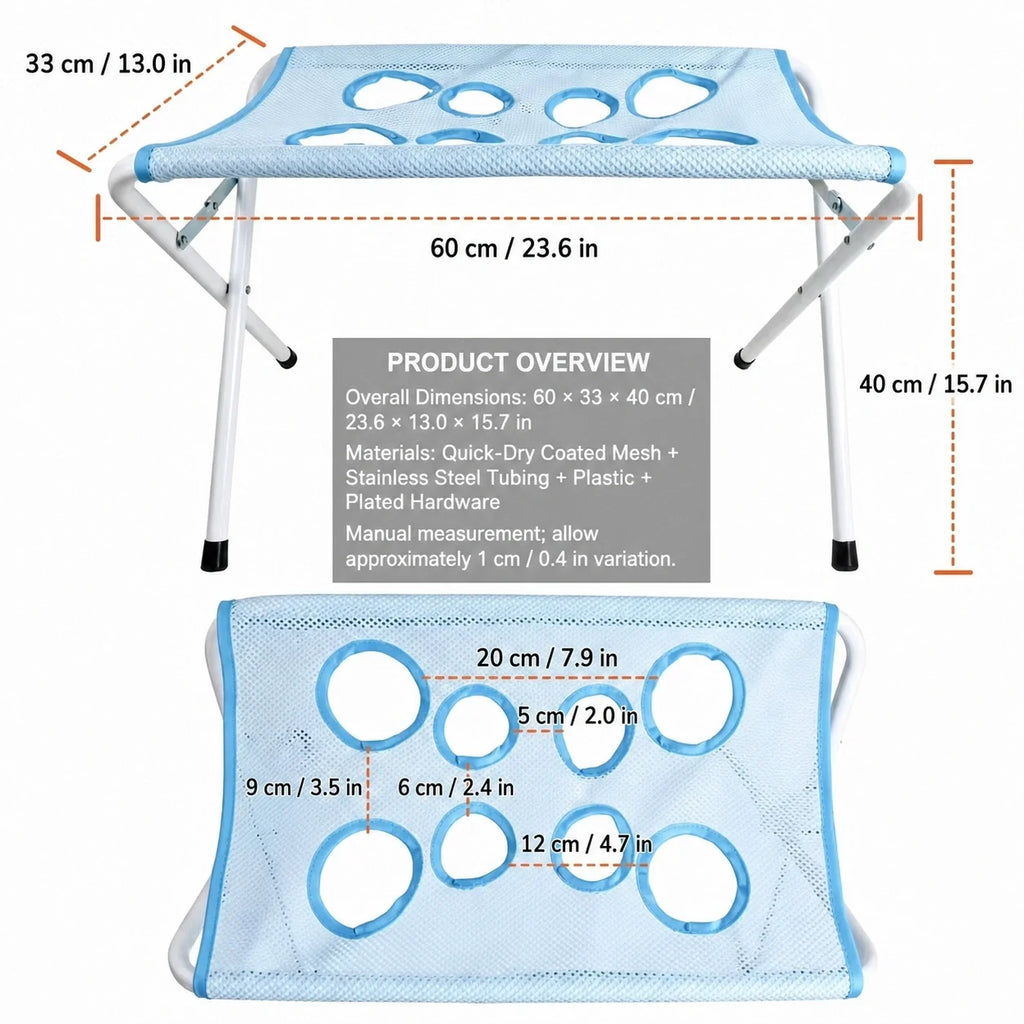 ALDERKIN elevated pet bathing stand size guide with centimeter and inch measurements