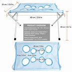 ALDERKIN elevated pet bathing stand size guide with centimeter and inch measurements