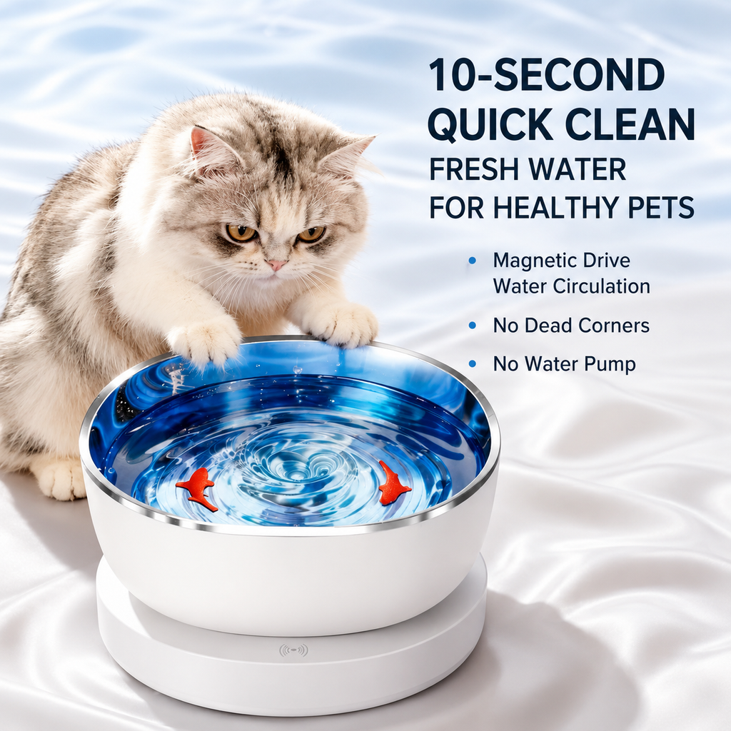 Magnetic-Drive Cat Water Fountain with Stainless Steel Bowl