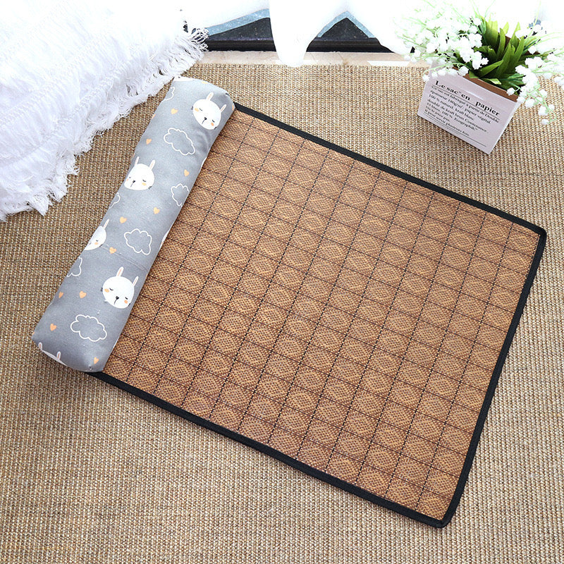 Breathable Rattan-Weave Pet Mat with Pillow – 5 Colors, 3 Sizes