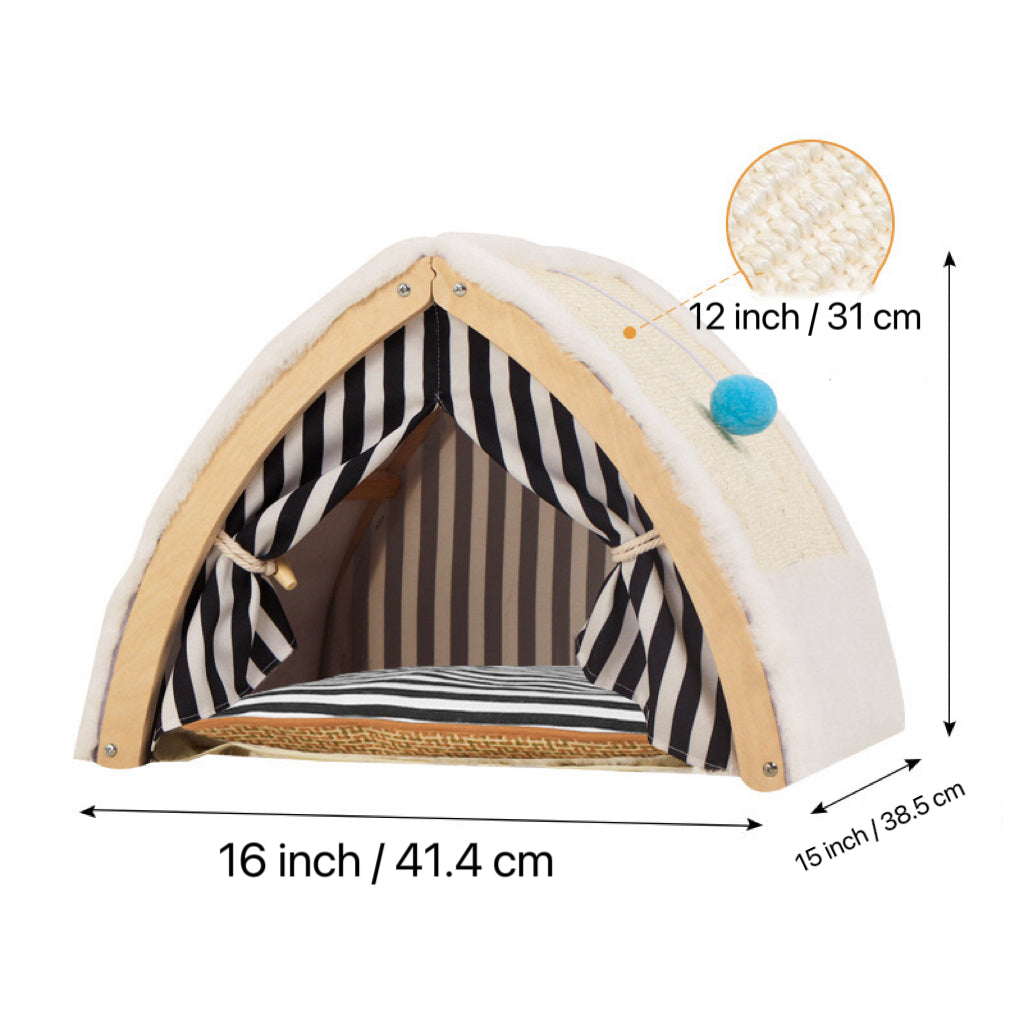 Tent-Shaped Cat House with Sisal Scratcher