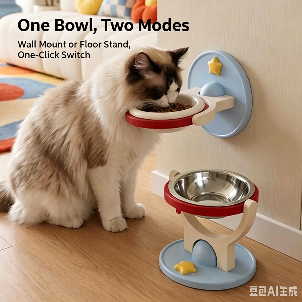 2-in-1 Wall-Mounted Elevated Cat Bowl