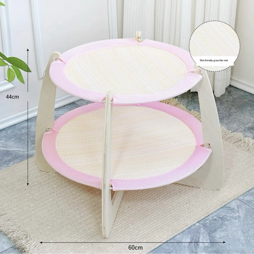 Double-Tier Wooden Cat Hammock with Woven Mats – 3 Colors