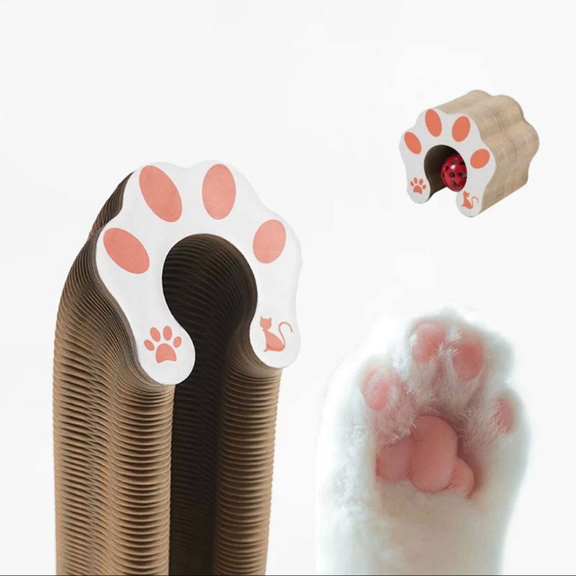 Expandable Cardboard Cat Scratcher with Ball Track