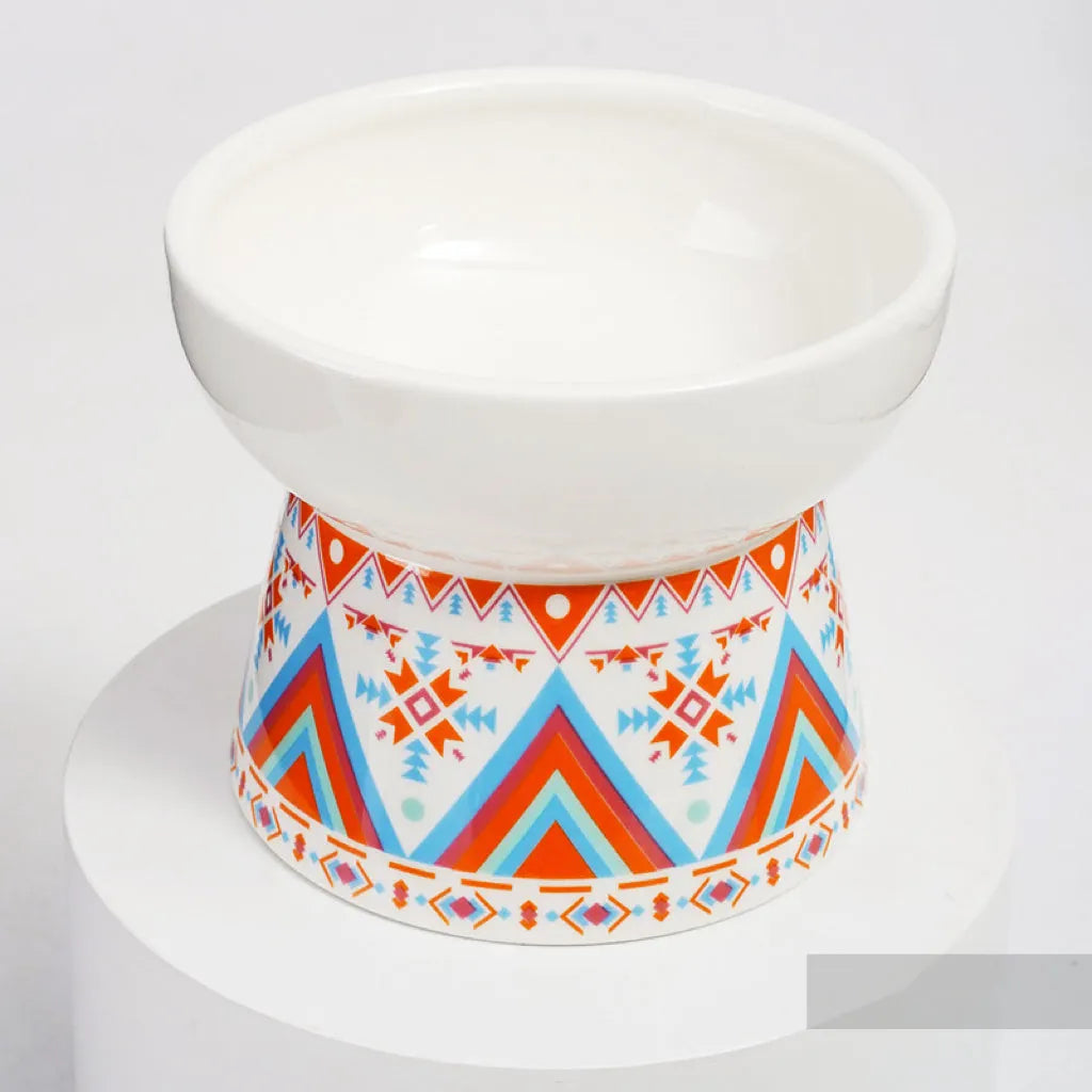 Geometric Pattern Raised Ceramic Cat Bowl – 9 Designs