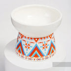 Geometric Pattern Raised Ceramic Cat Bowl – 9 Designs