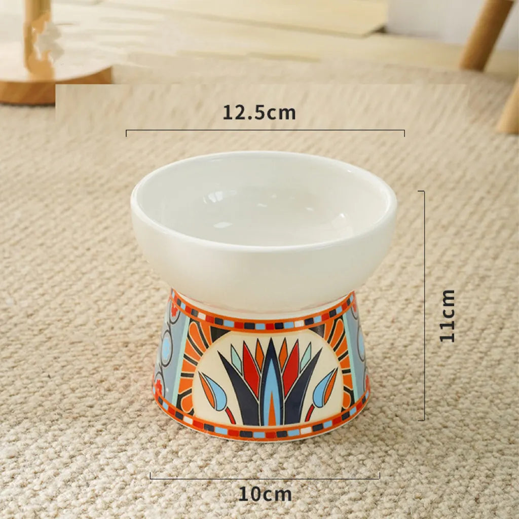 Geometric Pattern Raised Ceramic Cat Bowl – 9 Designs