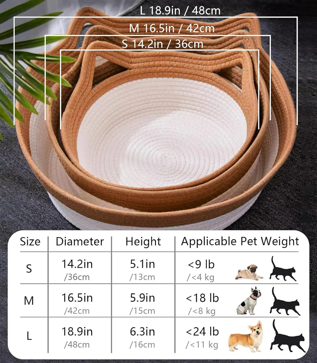 Handwoven Cotton Rope Cat Basket Bed with Teaser – 10 Designs