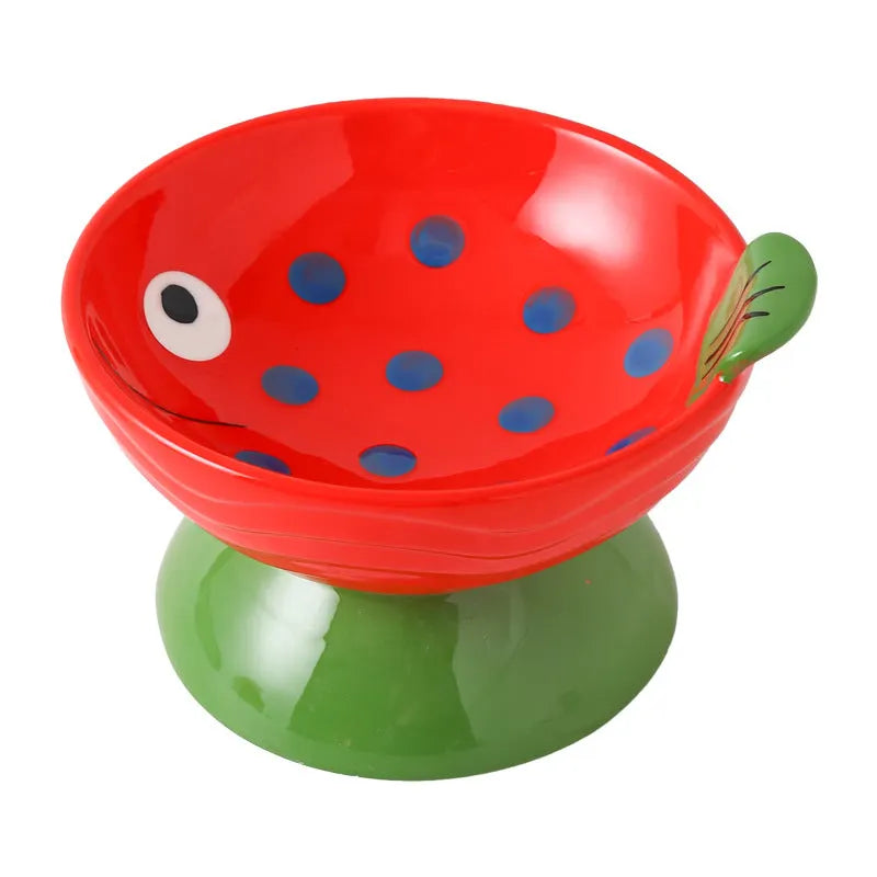 Whimsical Fruit & Fish Ceramic Cat Bowls – 2 Designs