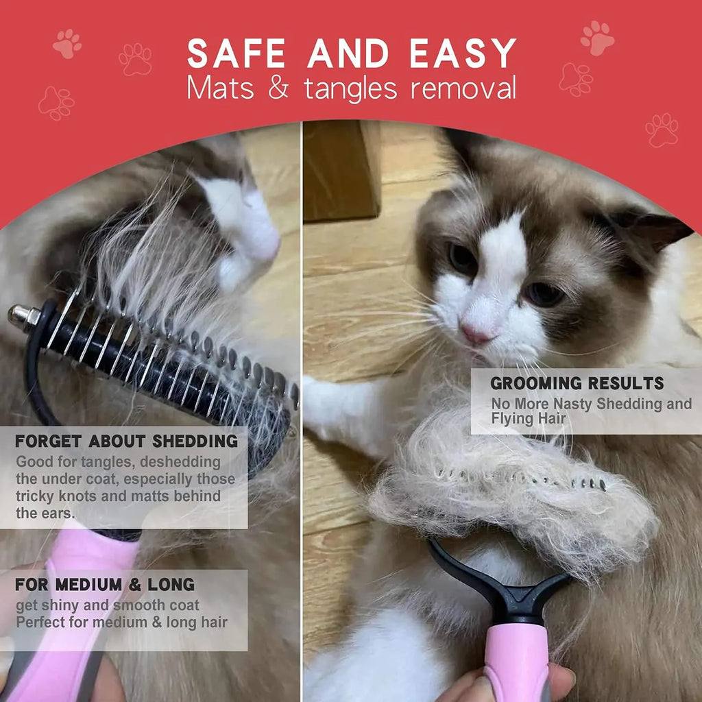 Double-Row Pet Dematting Rake – 2 Colors, 2 Sizes