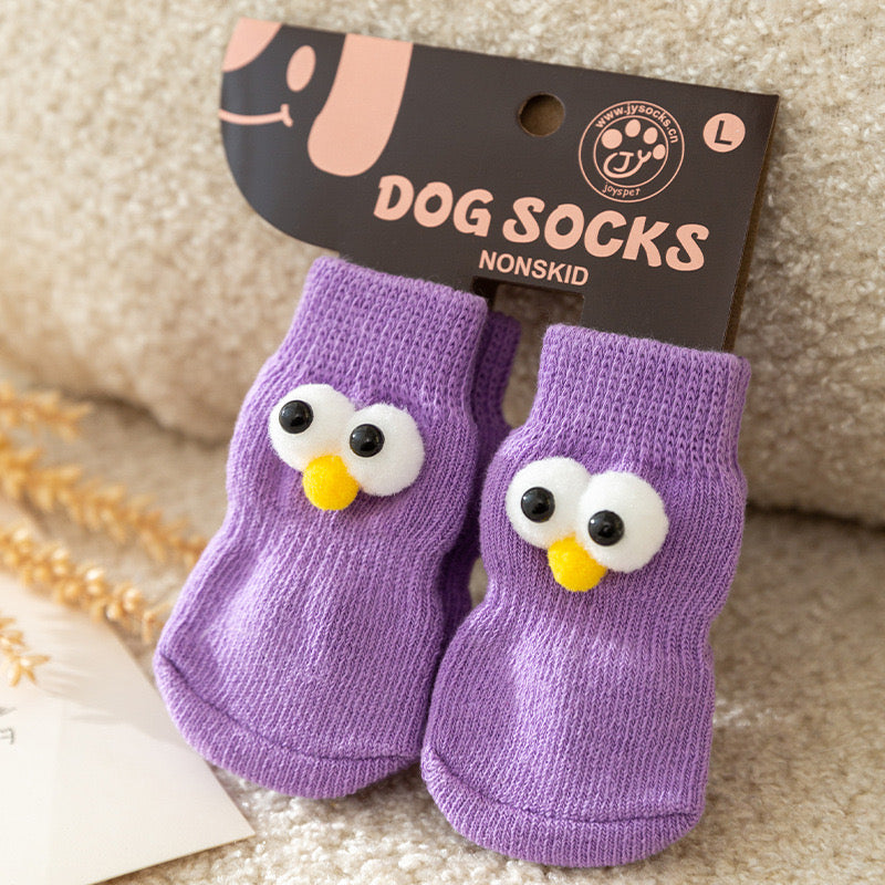 Non-Slip Dog Socks – 4-Piece Set, 8 Styles, 3 Sizes