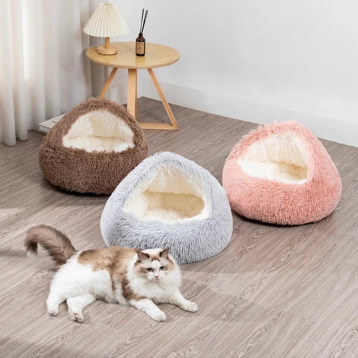 Hooded Round Calming Cave Bed for Cats & Dogs