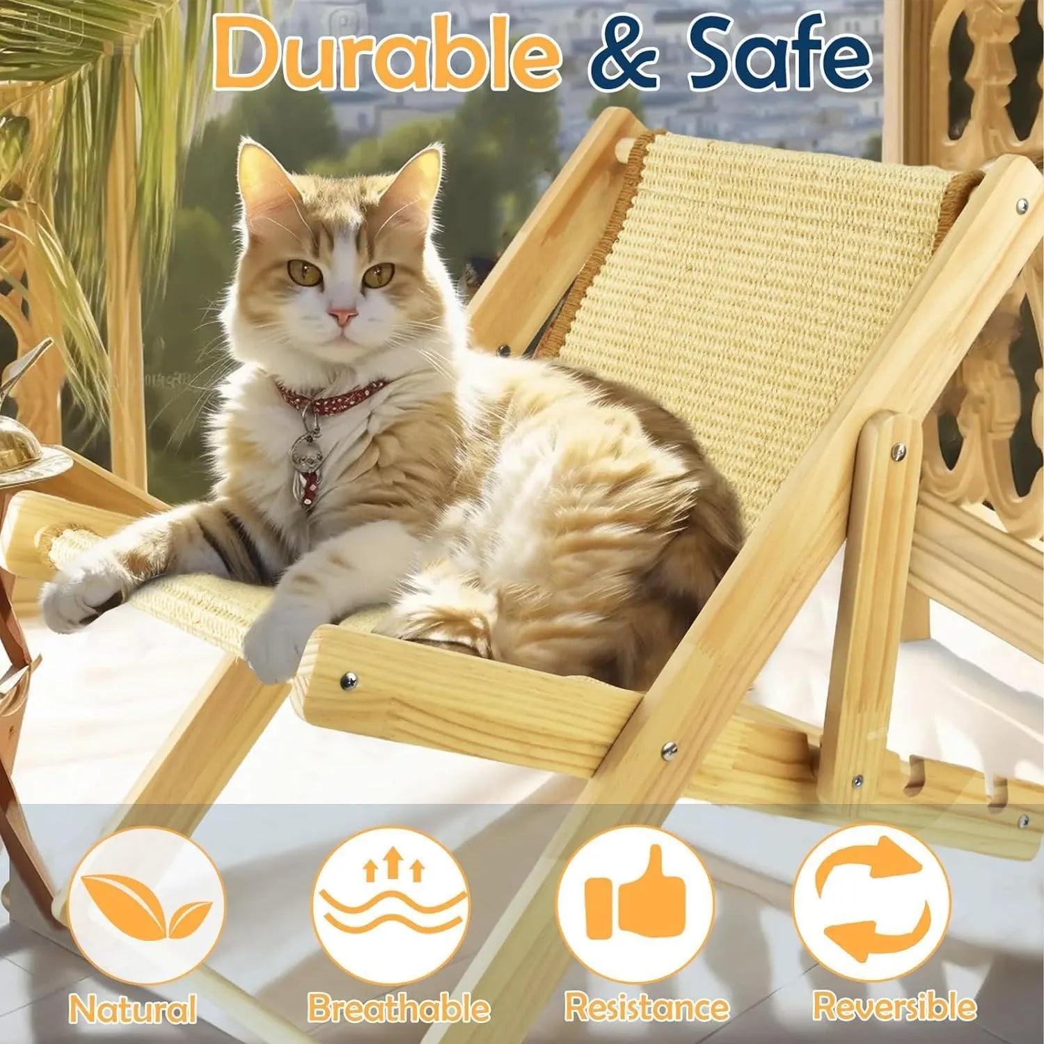 Adjustable Sisal Cat Lounge Chair with Teaser