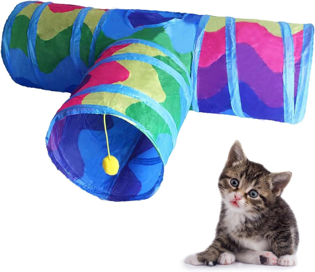 3-Way Collapsible Cat Tunnel with Play Ball – 7 Styles