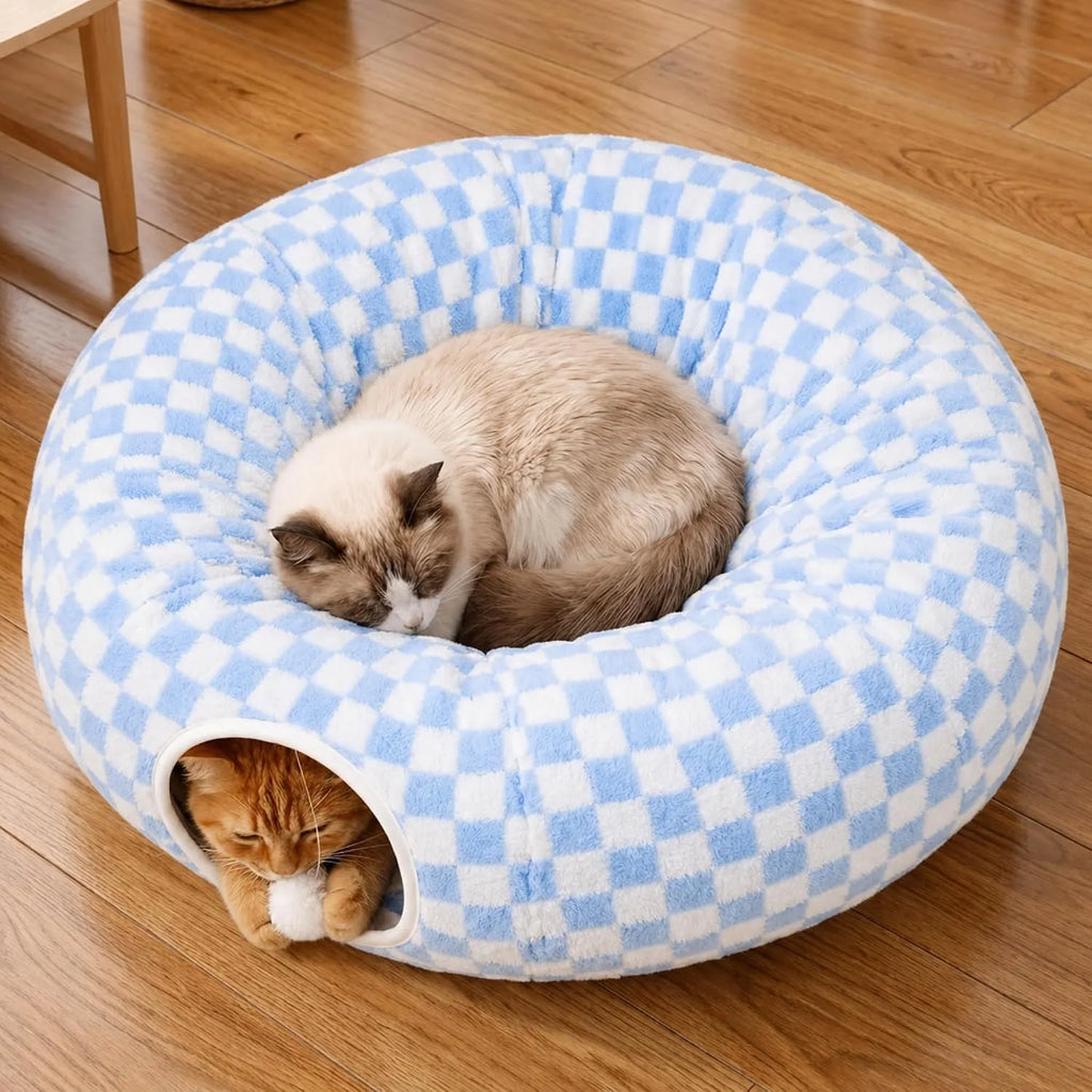Plush Donut Cat Tunnel Bed – 4 Colors