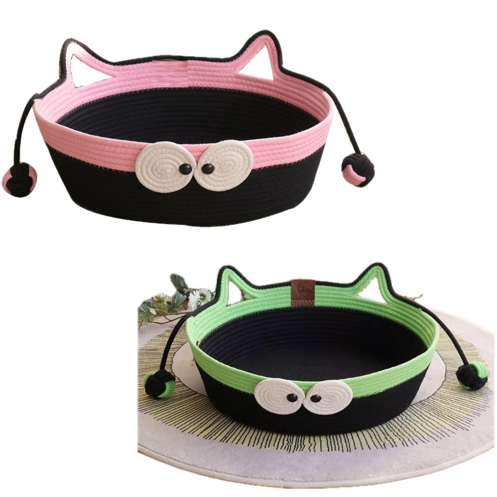 Handwoven Cotton Rope Cat Basket Bed with Teaser – 10 Designs