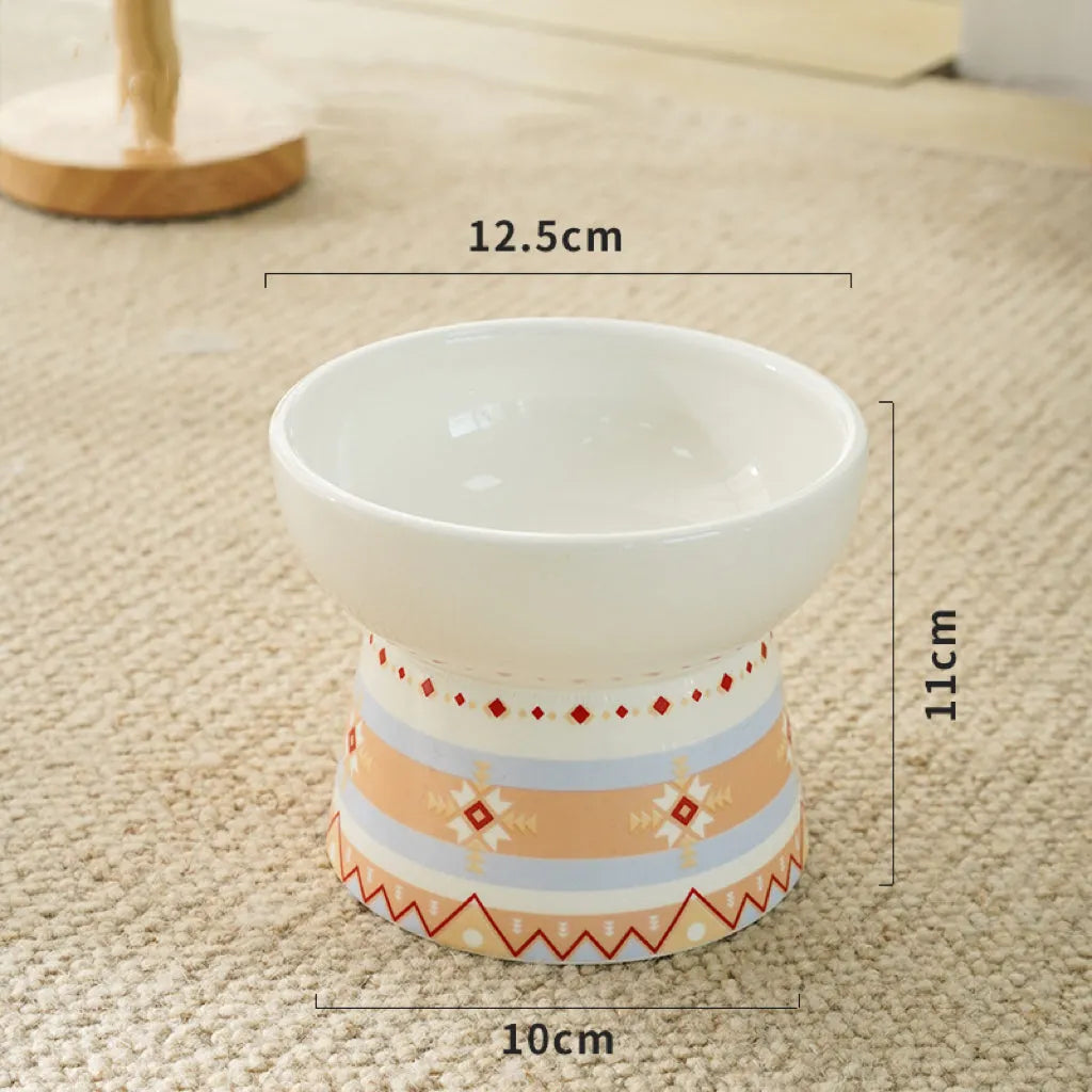 Geometric Pattern Raised Ceramic Cat Bowl – 9 Designs