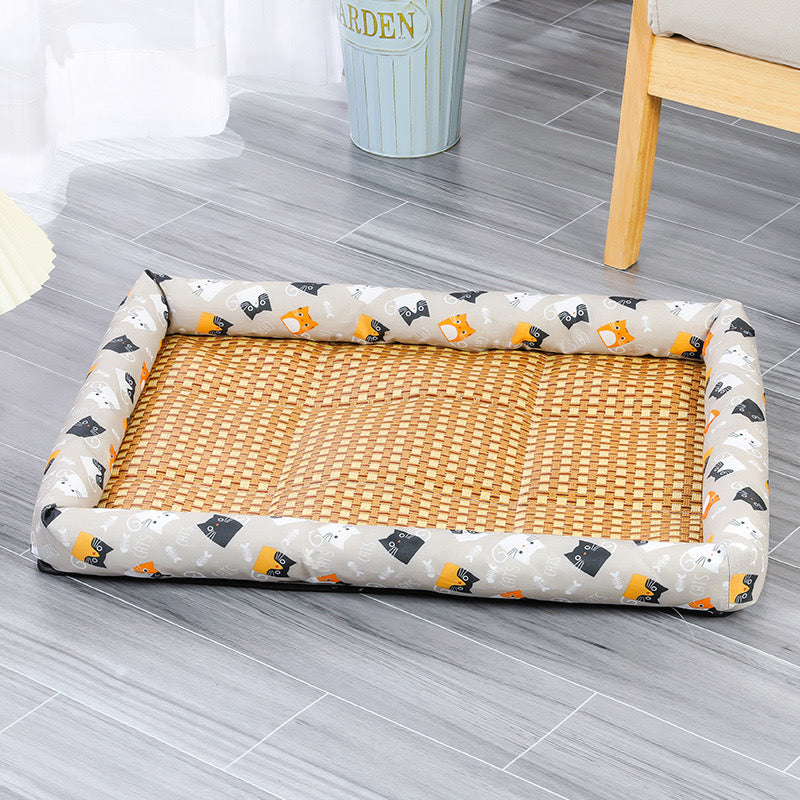 Rattan-Weave Pet Cooling Mat with Bolster – 5 Styles, 5 Sizes