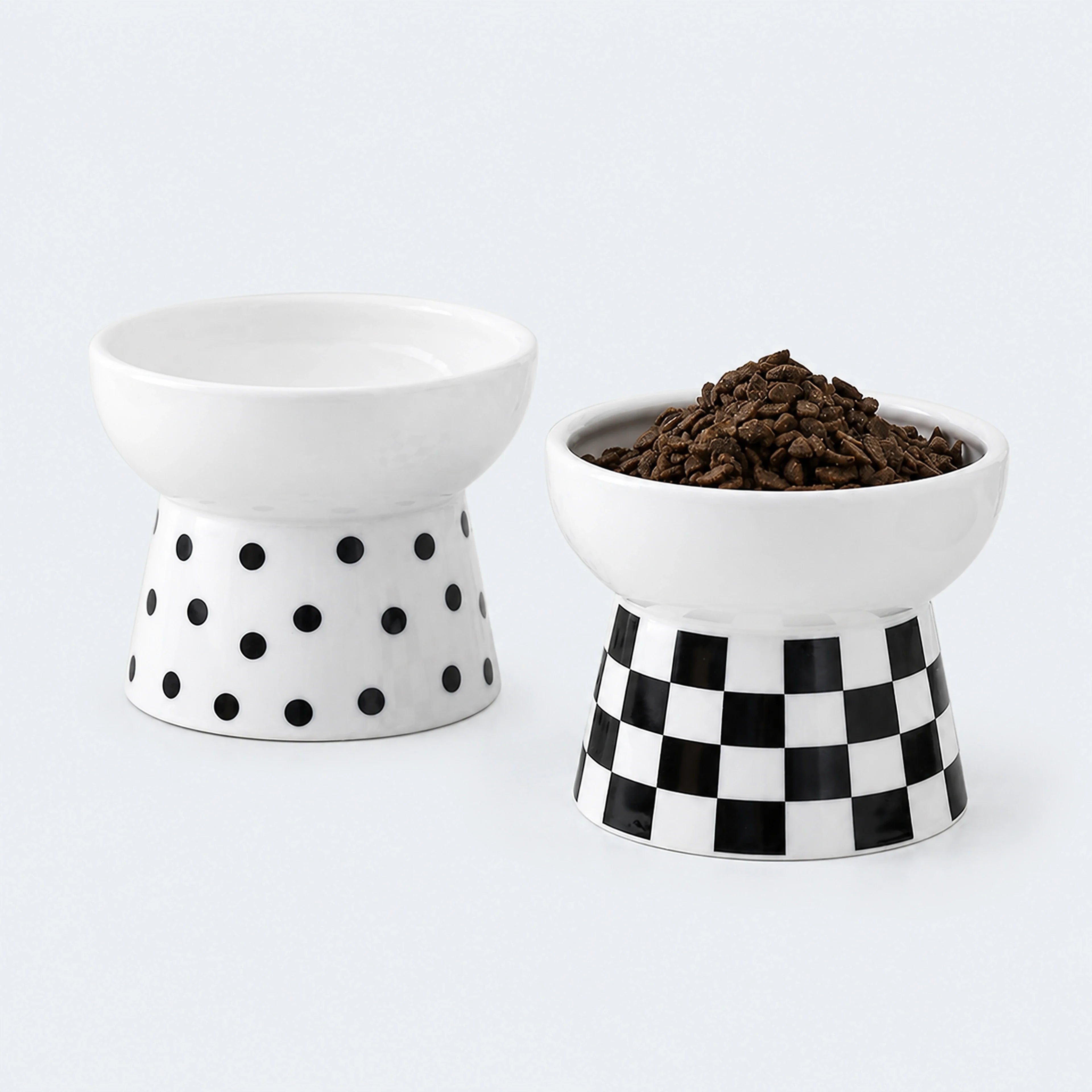 Black & White Raised Ceramic Cat Bowl – Single or 2-Piece Set | ALDERKIN