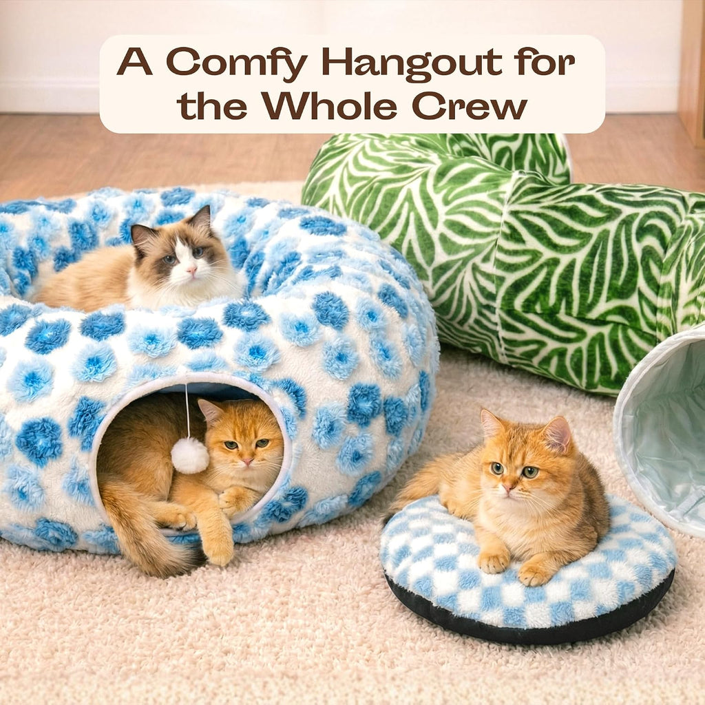 Plush Donut Cat Tunnel Bed – 4 Colors