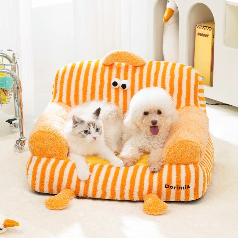 Cartoon Striped Pet Sofa Bed – 2 Colors, 3 Sizes