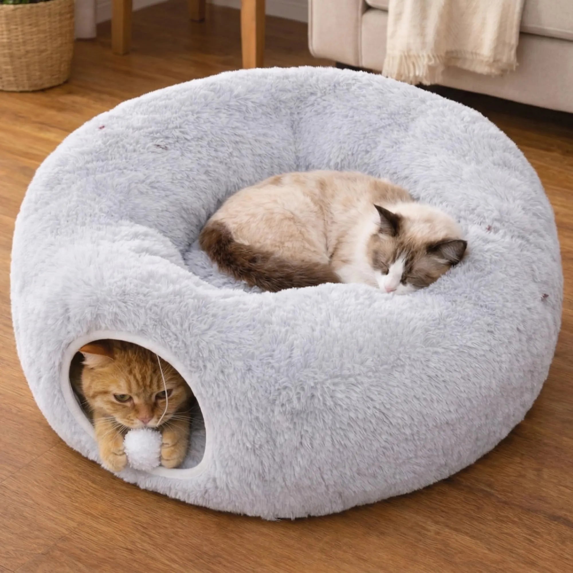 Plush Donut Cat Tunnel Bed – 4 Colors