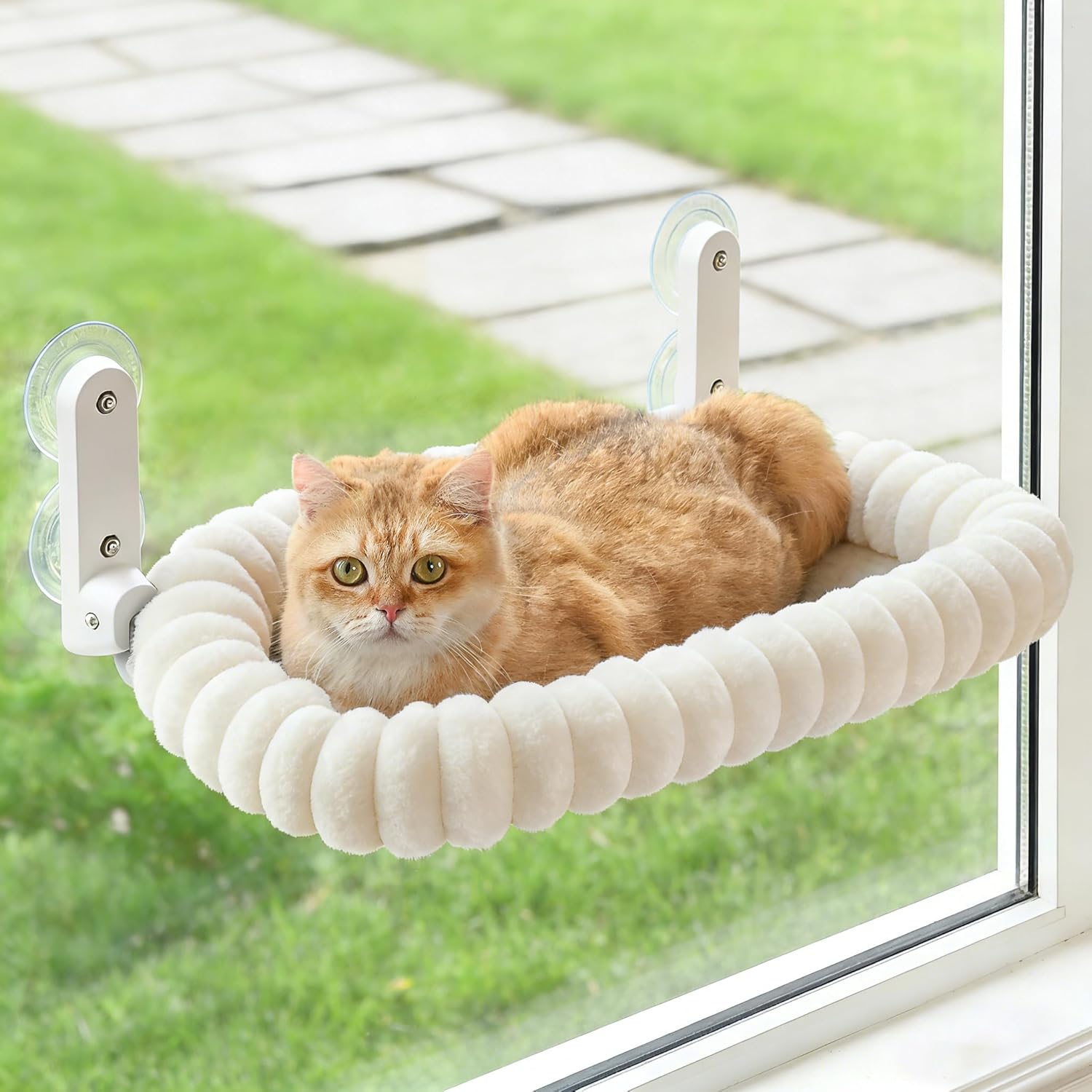 Foldable Plush Bolster Cat Window Bed with Suction Cups