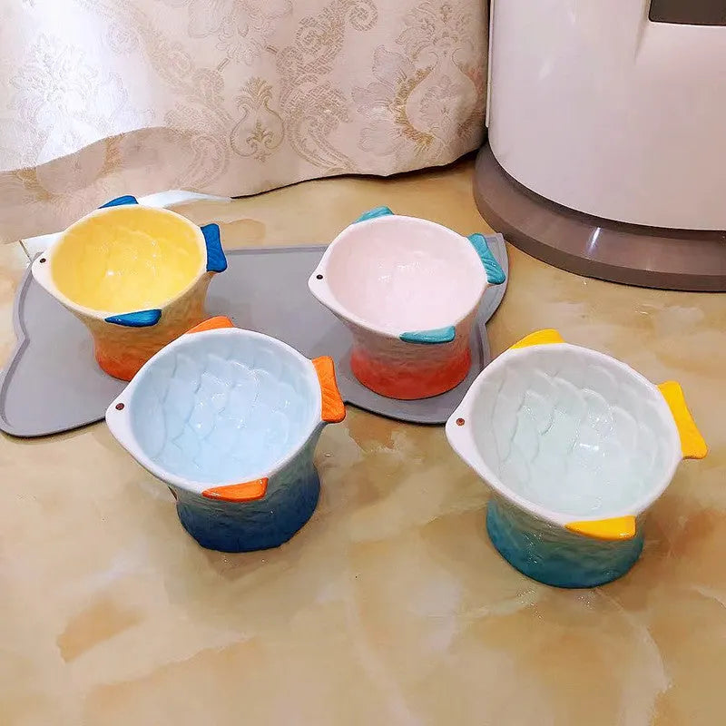 Colorful Raised Ceramic Cat Food Bowl – 4 Colors