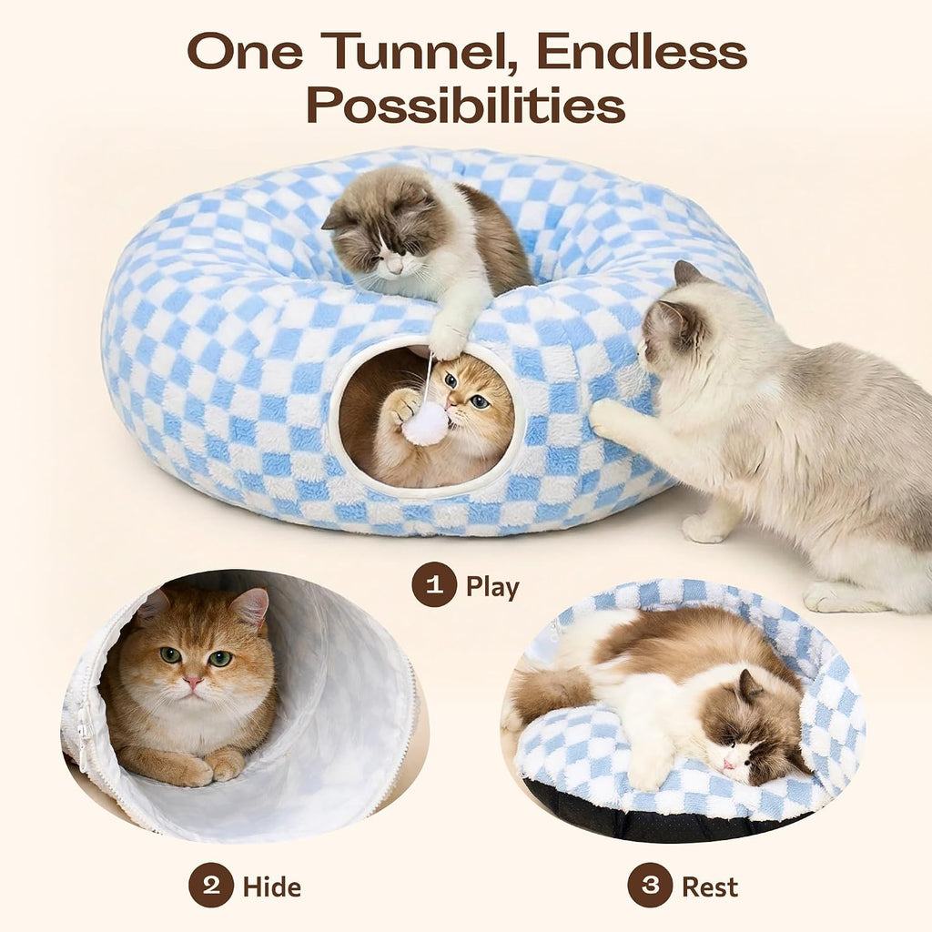Plush Donut Cat Tunnel Bed – 4 Colors