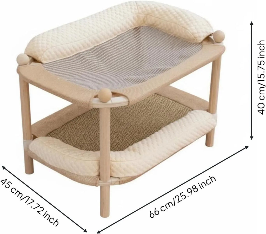Rectangular Wooden Cat Bed with Cooling or Hemp Mat