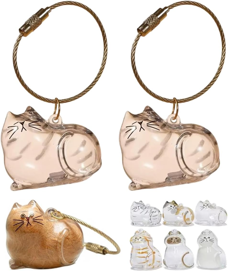 Fillable Cat-Shaped Keepsake Keychains – 2 Pieces, 6 Styles