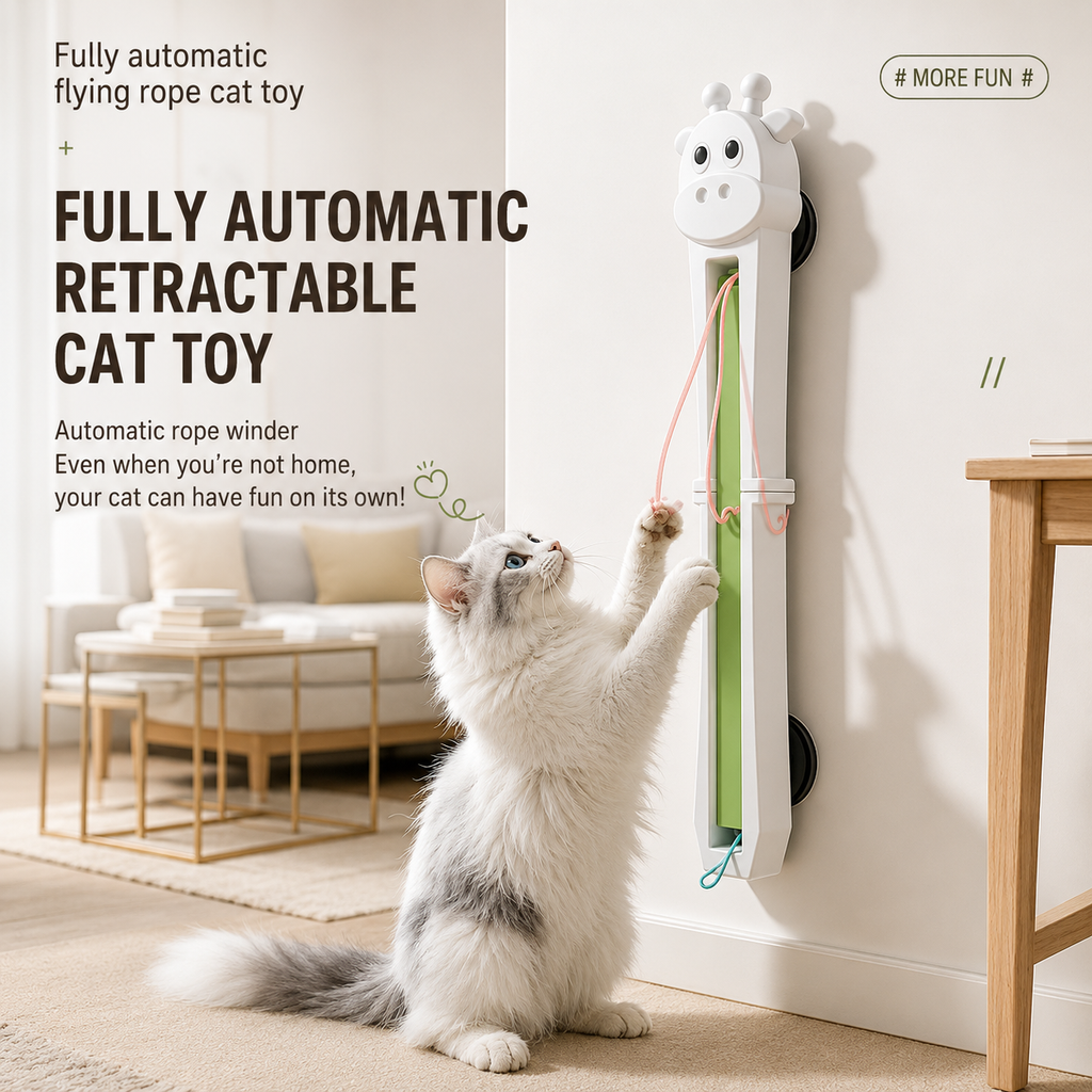 Wall-Mounted Automatic Retractable Rope Cat Toy – 1 or 2 Pack