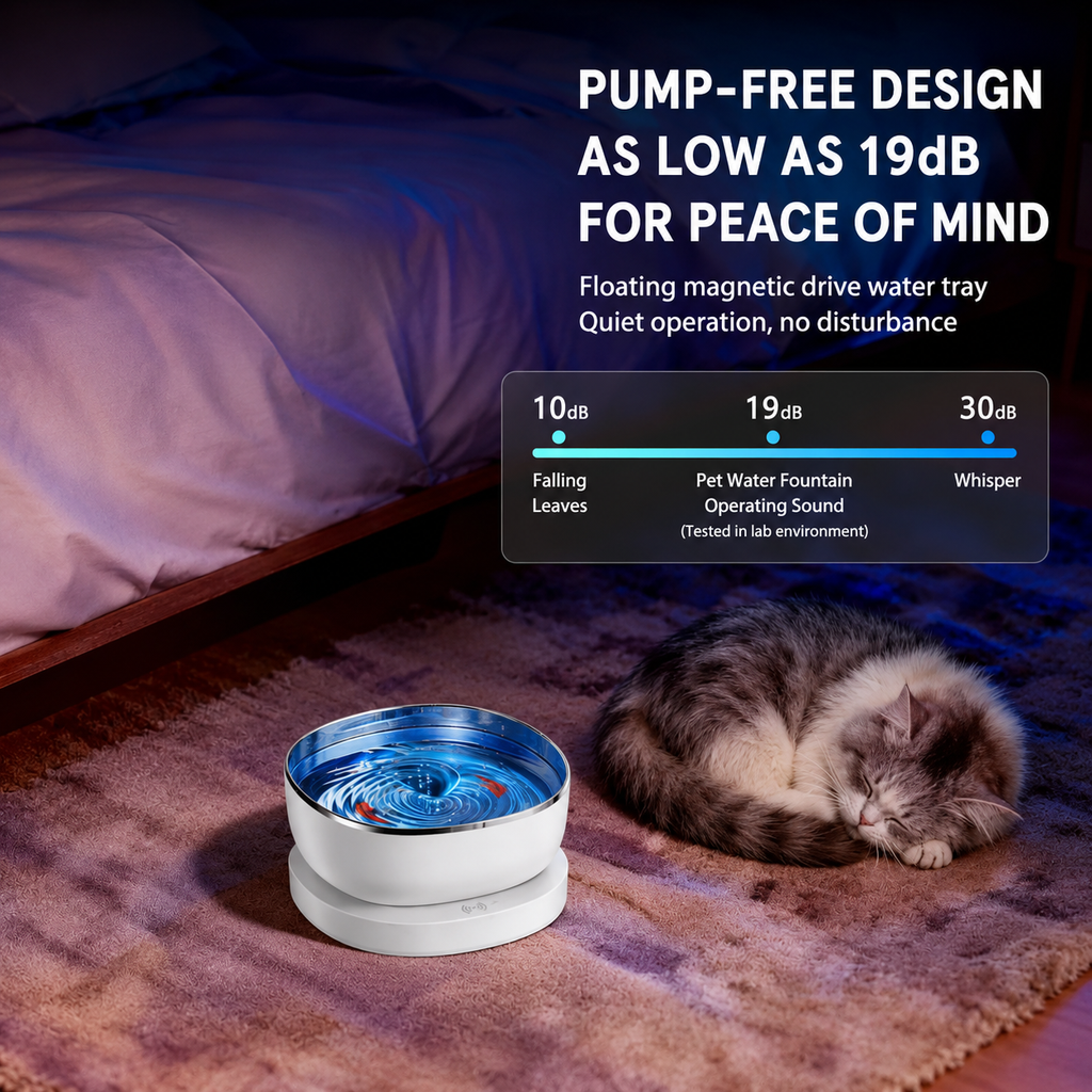 Magnetic-Drive Cat Water Fountain with Stainless Steel Bowl